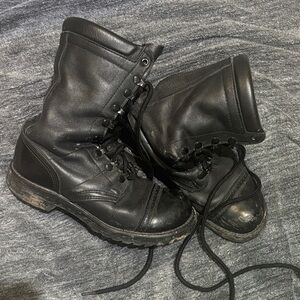 Vibram Black Leather Unisex Combat Boots